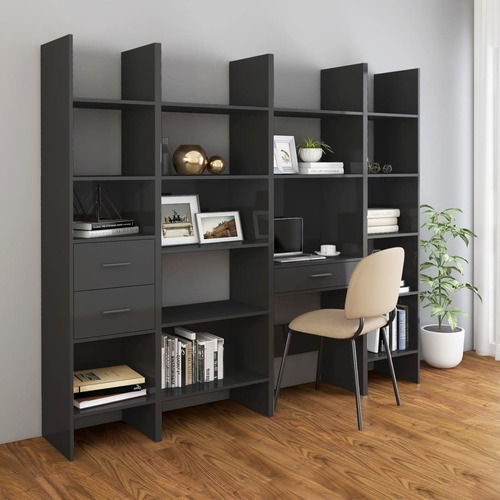 4 Piece Book Cabinet Set High Gloss Grey Chipboard