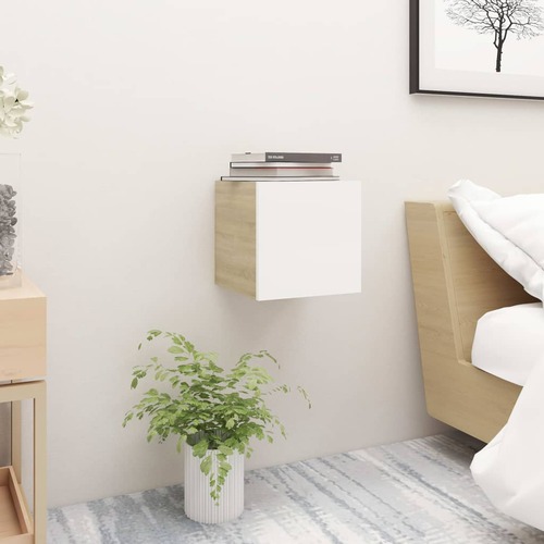 Bedside Cabinet White and Sonoma Oak 30.5x30x30 cm Chipboard