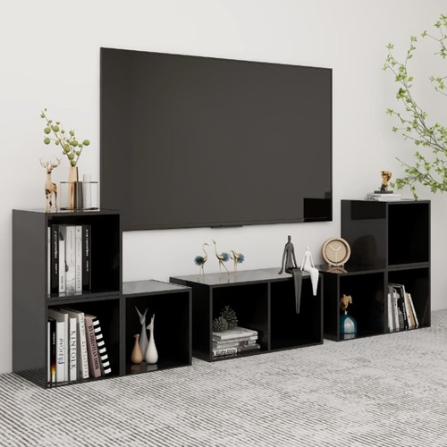 TV Cabinet Set High Gloss Black Chipboard
