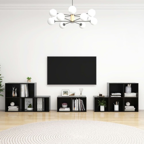8 Piece TV Cabinet Set High Gloss Black Chipboard