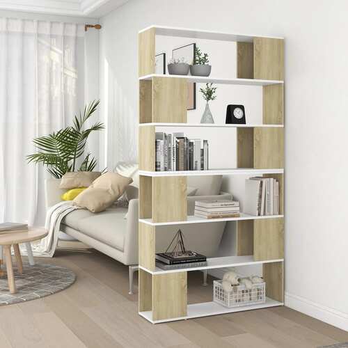 Book Cabinet Room Divider White and Sonoma Oak 100x24x188 cm