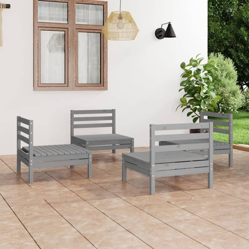 4 Piece Garden Lounge Set Grey Solid Pinewood