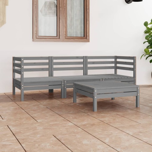 4 Piece Garden Lounge Set Grey Solid Wood Pine