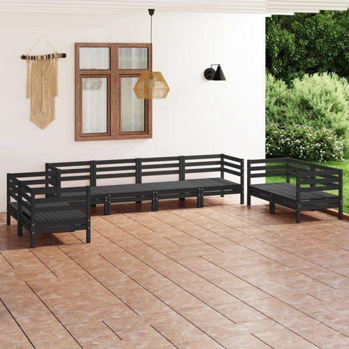 8 Piece Garden Lounge Set Black Solid Pinewood