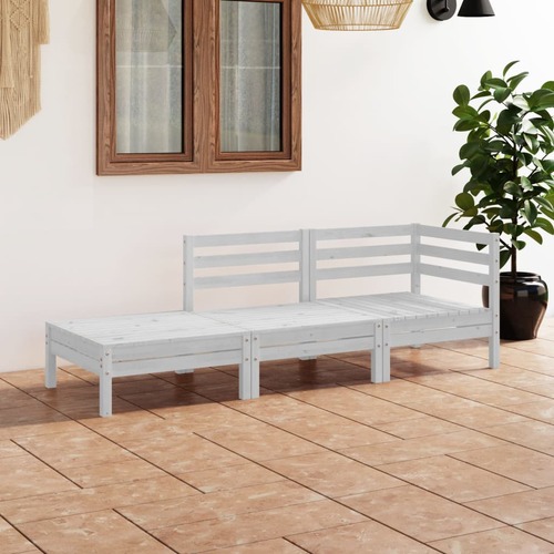 3 Piece Garden Lounge Set White Solid Wood Pine