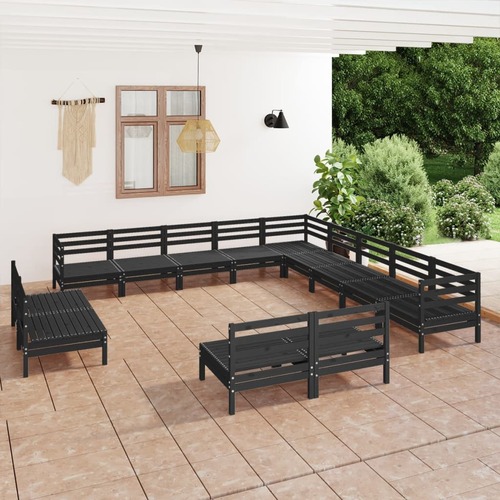 13 Piece Garden Lounge Set Solid Pinewood Black