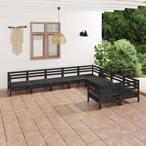 9 Piece Garden Lounge Set Black Solid Pinewood
