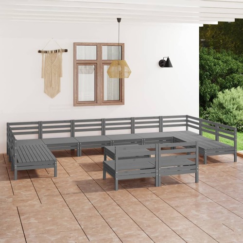 13 Piece Garden Lounge Set Grey Solid Pinewood