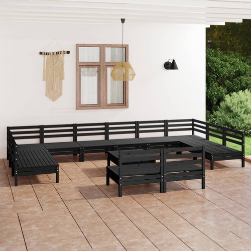 13 Piece Garden Lounge Set Black Solid Pinewood