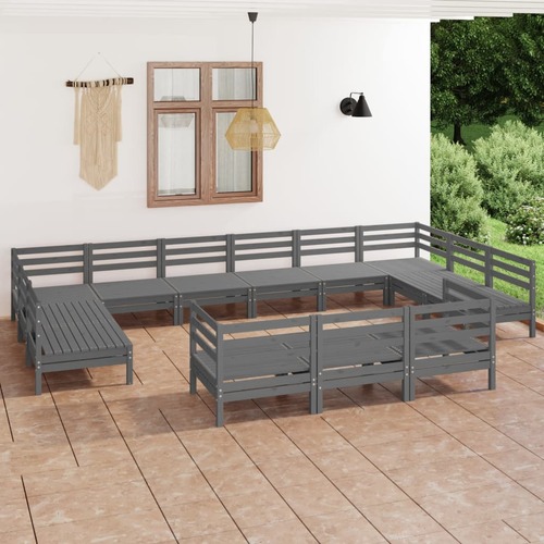13 Piece Garden Lounge Set Grey Solid Pinewood