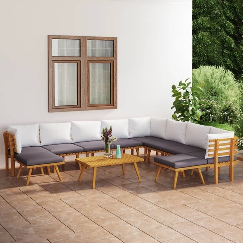 11 Piece Garden Lounge Set with Cushions Solid Acacia Wood
