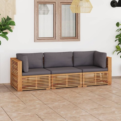 Garden 3-Seater Sofa with Cushions Solid Teak Wood