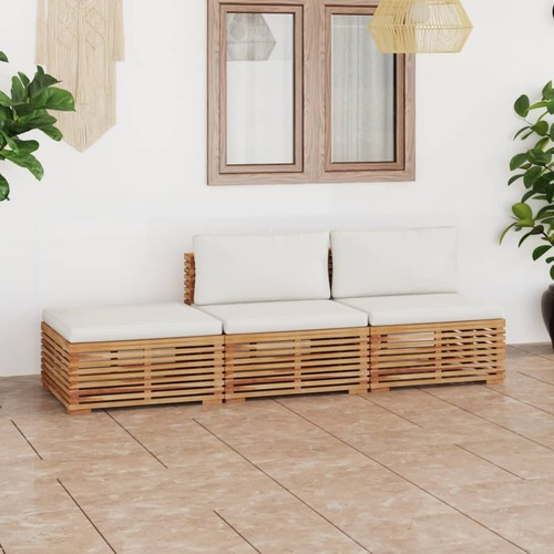 3 Piece Garden Lounge Set with Cream Cushion Solid Teak Wood