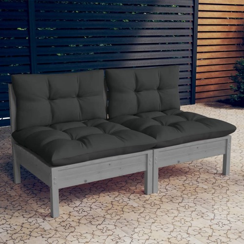 2-Seater Garden Sofa with Anthracite Cushions Solid Wood Pine