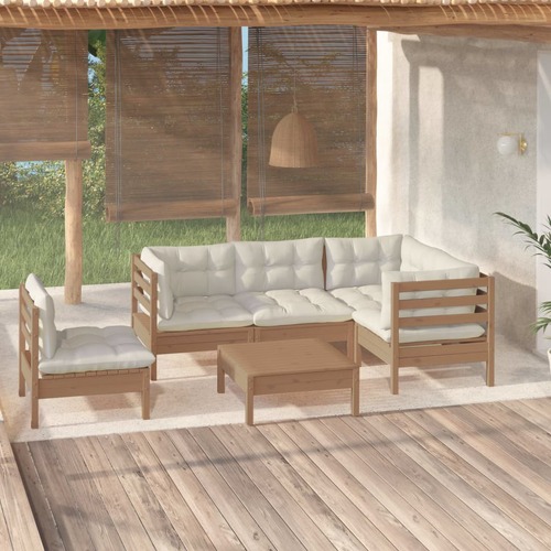 6 Piece Garden Lounge Set with Cushions Honey Brown Pinewood