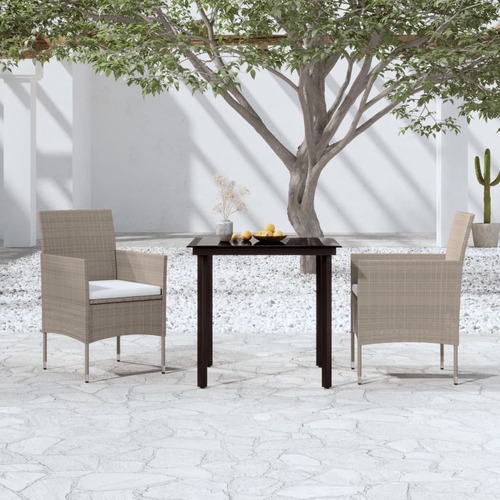 3 Piece Garden Dining Set with Cushions Beige and Black