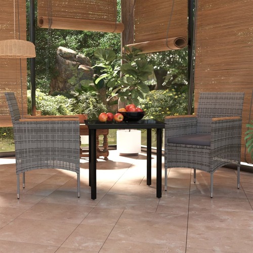 3 Piece Outdoor Dining Set with Cushions Grey and Black