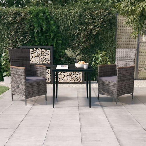 3 Piece Garden Dining Set with Cushions Grey