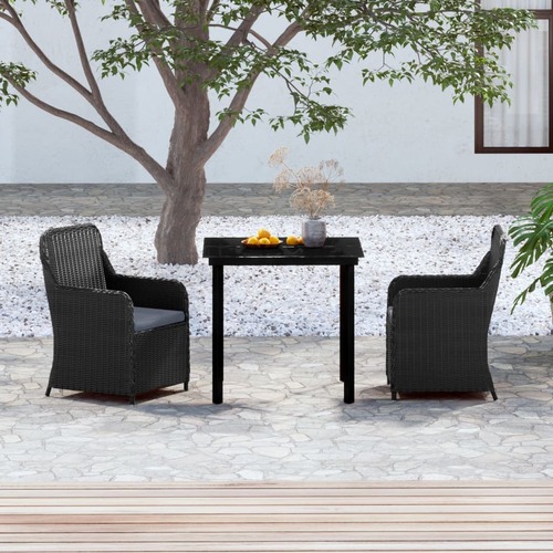 3 Piece Garden Dining Set with Cushions Black