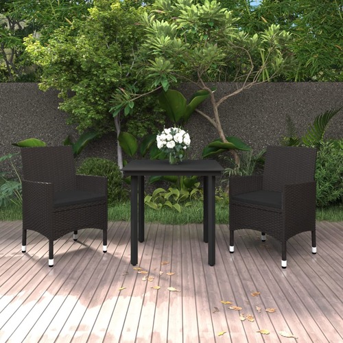 3 Piece Garden Dining Set Poly Rattan and Glass