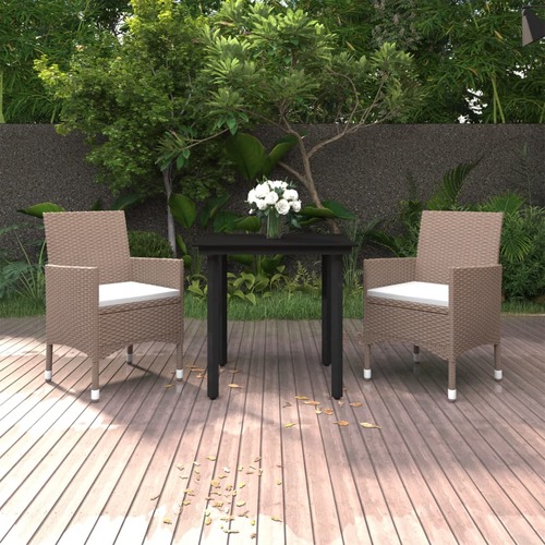 3 Piece Garden Dining Set Poly Rattan and Glass