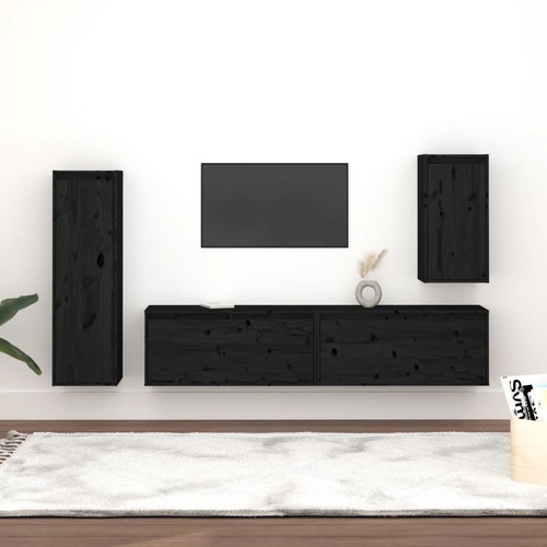 TV Cabinets 4 pcs Black Solid Wood Pine