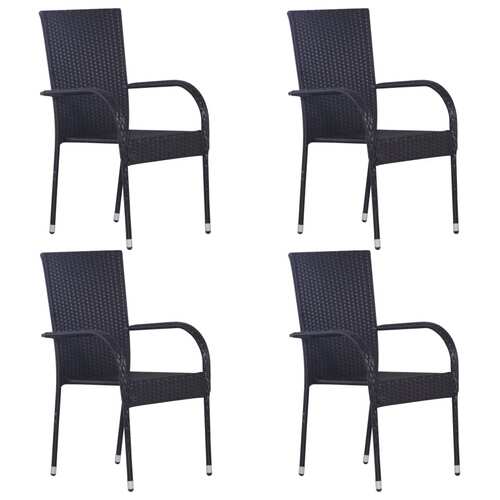 Stackable Outdoor Chairs 4 pcs Poly Rattan Black