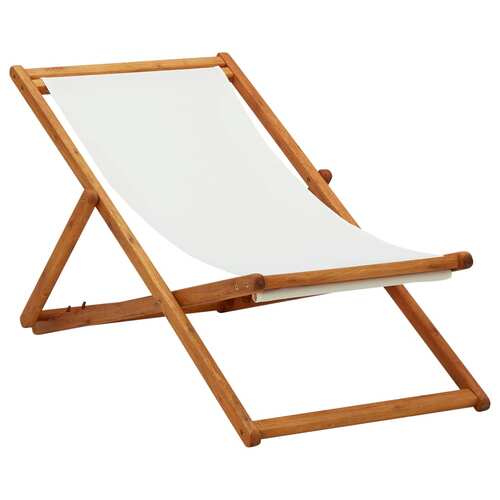 Folding Beach Chair Eucalyptus Wood and Fabric Cream White