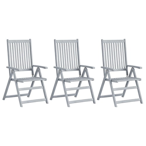 Garden Reclining Chairs 3 pcs Grey Solid Acacia Wood