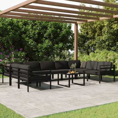 10 Piece Garden Lounge Set with Cushions Aluminium Anthracite