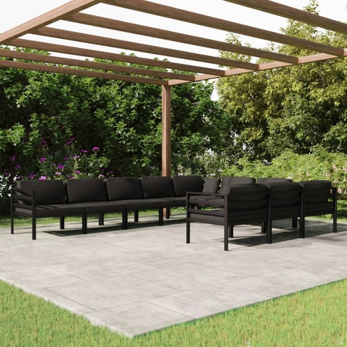 10 Piece Garden Lounge Set with Cushions Aluminium Anthracite