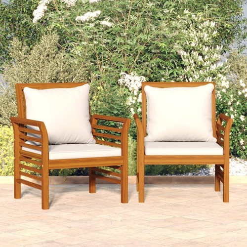 Sofa Chairs with Cream White Cushions 2 pcs Solid Wood Acacia