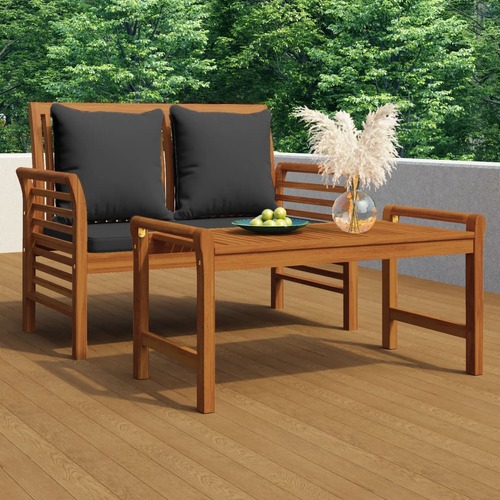2 Piece Garden Lounge Set with Dark Grey Cushions Solid Wood