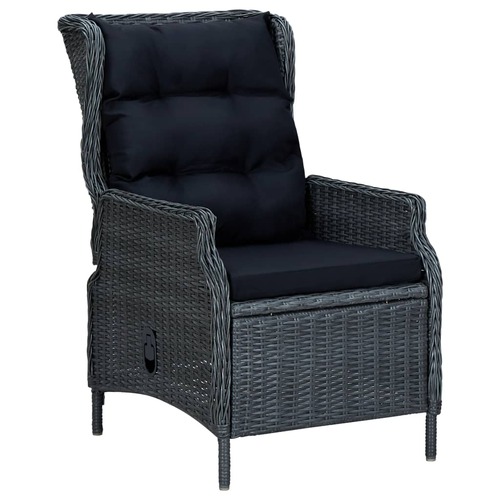 Reclining Garden Chair with Cushions Poly Rattan Dark Grey