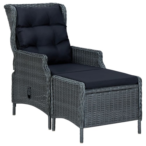 Reclining Garden Chair with Footstool Poly Rattan Dark Grey