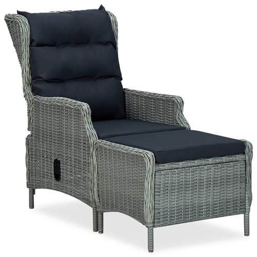 Reclining Garden Chair with Footstool Poly Rattan Light Grey