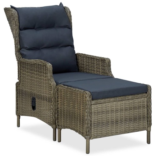 Reclining Garden Chair with Footstool Poly Rattan Brown