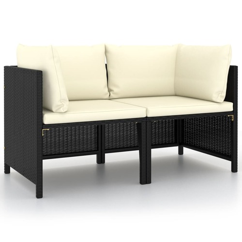 2-Seater Garden Sofa with Cushions Black Poly Rattan