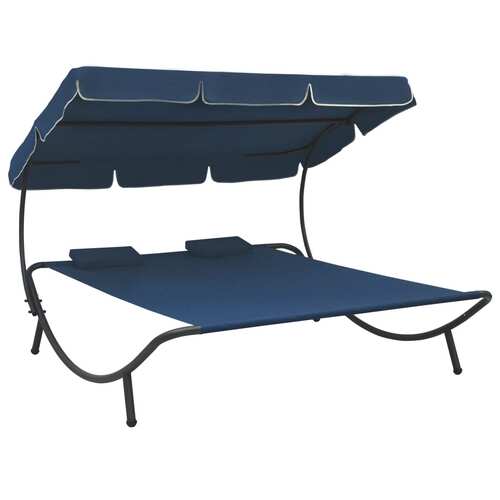 Outdoor Lounge Bed with Canopy and Pillows Blue