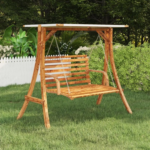 Swing Frame with Cream Roof Solid Spruce Wood with Teak Finish