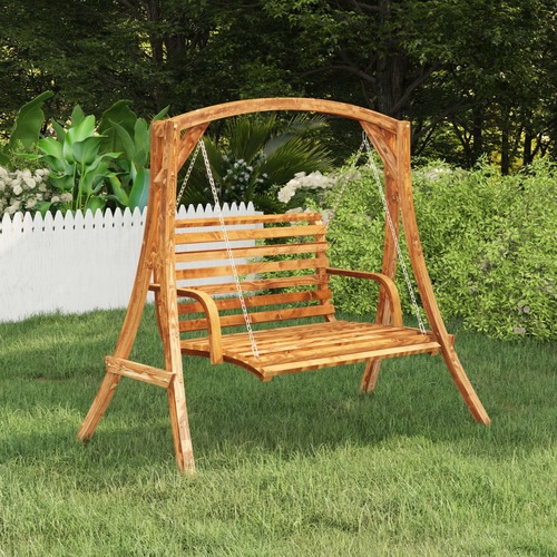 Swing Bench Solid Spruce Wood with Teak Finish 91x130x58 cm