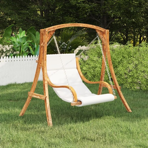 Swing Chair with Cream Cushion Bent Wood with Teak Finish