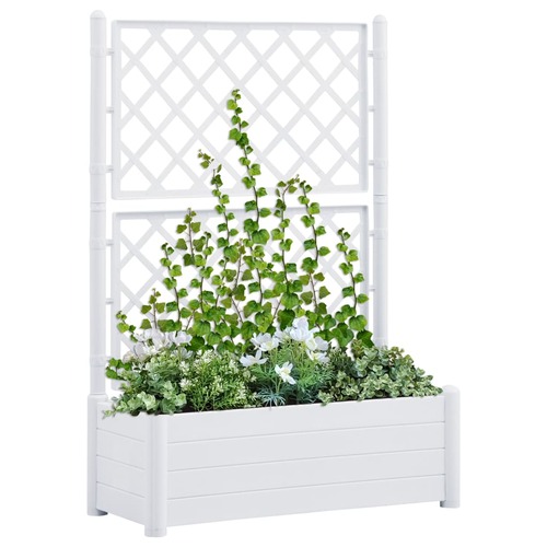 vidaXL Garden Planter with Trellis 100x43x142 cm PP White