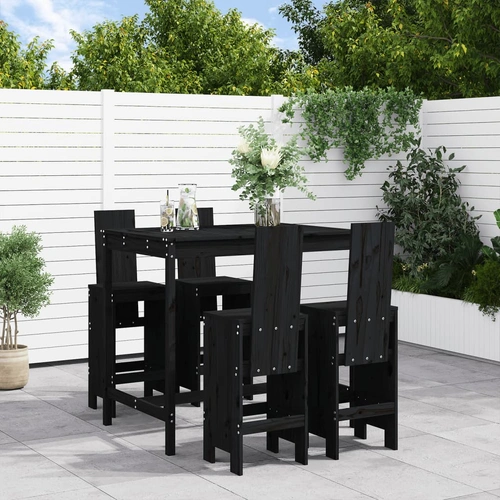5 Piece Garden Bar Set Black Solid Wood Pine