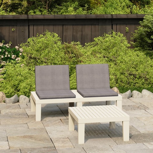 2 Piece Garden Lounge Set with Cushions Plastic White