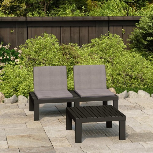 2 Piece Garden Lounge Set with Cushions Plastic Grey