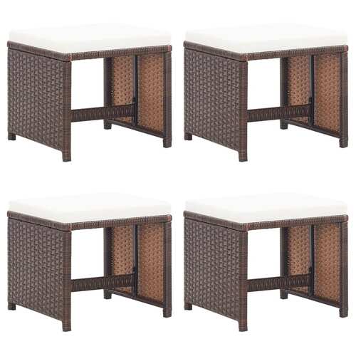 Garden Stools 4 pcs with Cushions Poly Rattan Brown