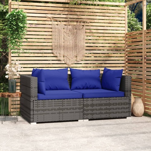 2-Seater Sofa with Cushions Grey Poly Rattan