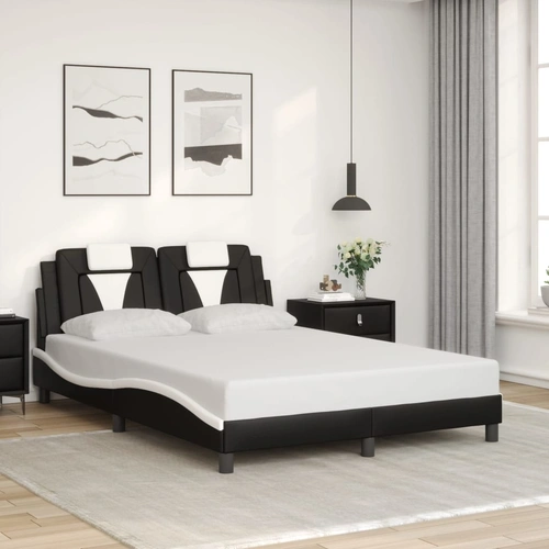 Bed Frame "Viana" without Mattress Black and White 137x190 cm Double Faux Leather