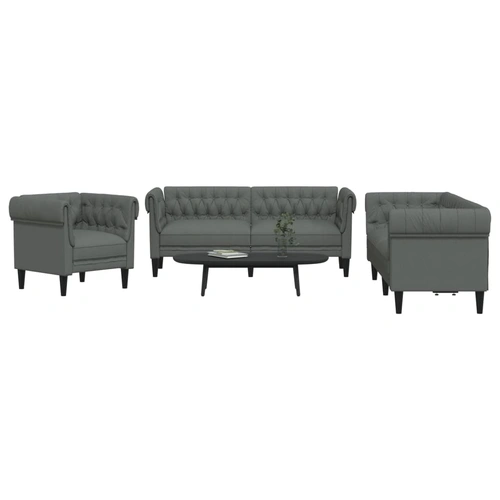 3 Piece Sofa Set Dark Grey Fabric